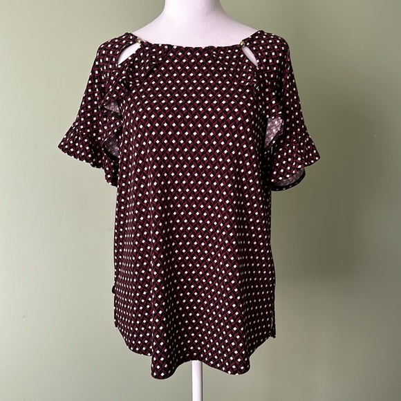 MICHAEL KORS Burgundy Flutter Sleeve Top Size Medium - Picture 1 of 11
